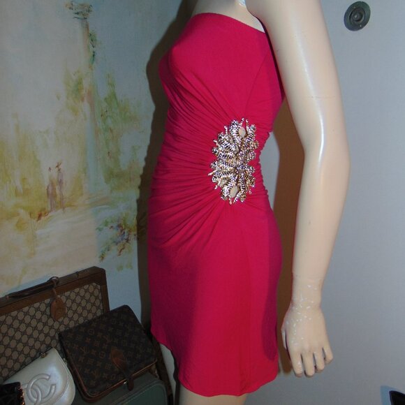 SKY Strapless Mini DressY2K Artsy Jeweled Tigers Pink Bodycon Mob Wife Elegant - Picture 4 of 11